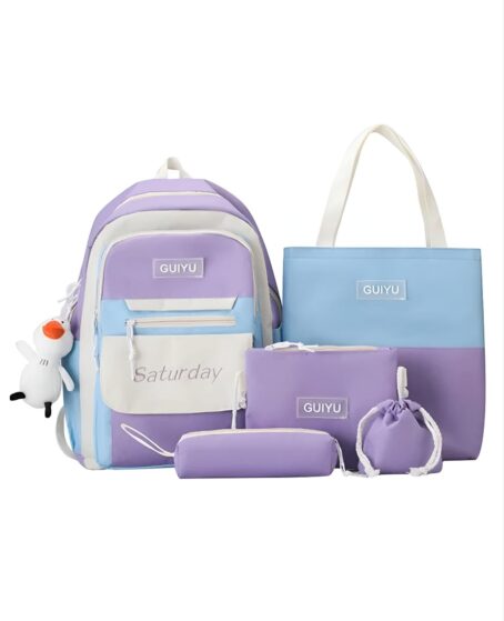 multipurpose 5 pcs backpack set in purple color